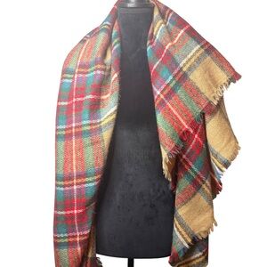 Plaid Square Christmas Colors Blanket Scarf
